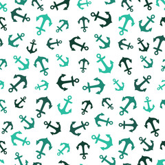 White seamless pattern with green anchors.