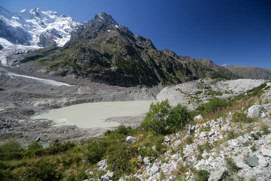 Lake Bashkara in the mountain valley of Adyl-Su, Elbrus region, Russia.