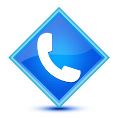 Phone icon isolated on special blue diamond button illustration