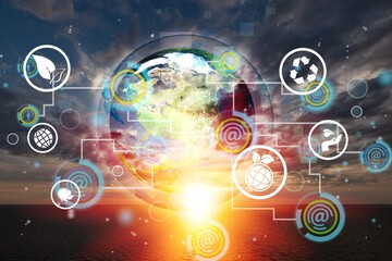 Environmental technology concept. Sustainable development goals on nature background