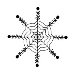 hand-drawn beautiful snowflake. decor element. monochrome. vector doodle