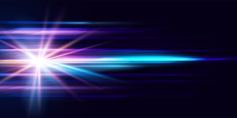 Modern abstract high-speed movement. Dynamic motion light beams on dark blue background. Futuristic, technology pattern for banner or poster design background concept.