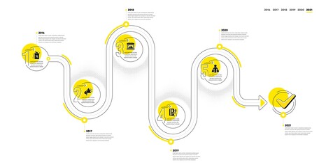 Trade Infographic timeline with 5 steps. Shopping process diagram with Discounts tag, Shop, Payment and Shopper with purchases icons. Timeline infograph diagram. Vector