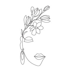 Woman face with butterfly. Line art female hands with butterflies. Abstract face with butterfly by one line vector drawing. Portrait minimalistic style. Botanical print. Nature symbol of cosmetics.