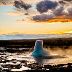 Sunrise at Strokkur Geyser in Iceland 