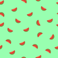 seamless fruit pattern watermelons on green background 