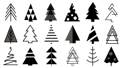 Set of Christmas tree Icons, Isolated on white background, Vector illustration