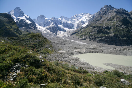 Lake Bashkara in the mountain valley of Adyl-Su, Elbrus region, Russia.