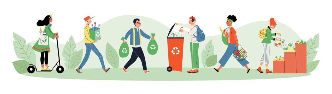 Eco Friendly Recycle Ecology People Vector Border