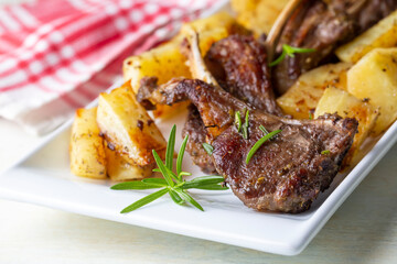 Grilled lamb chops and potatoes in delicious view