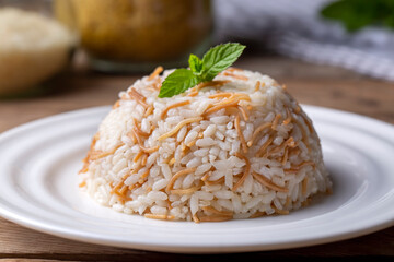 Traditional delicious Turkish food; Turkish style rice (Turkish name; sehriyeli pirinc pilavi)