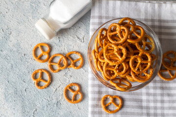 Mini crispy pretzels, food concept photo.