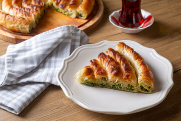 Turkish Tepsi Boregi, Round Borek, Tray pastry (Turkish name; rulo borek)