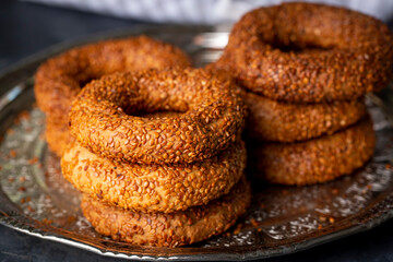 Turkish Bagel with sesame seeds. Turkish name; Kandil simidi