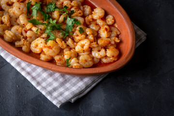 Tiny fried shrimp with sauce, Butter Casserole Shrimp (Turkish name; cimcim karides tava or Tereyağlı Güveç Karides)