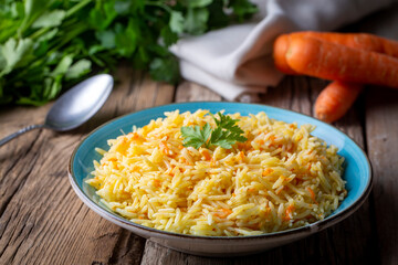 Turkish cuisine; carrot rice pilaf (Turkish name; Havuclu pilav)