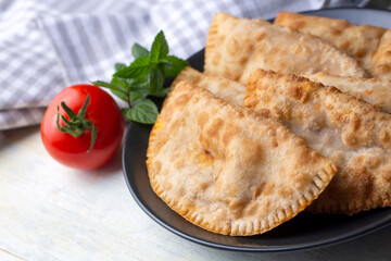 Traditional delicious Turkish foods,minced meat in savoury pastry (Turkish name; ci borek or cig borek)