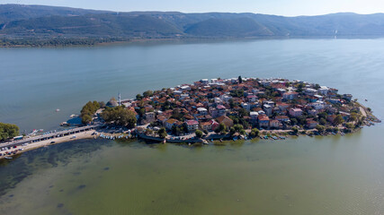 Aerial drone view of Gölyazı Peninsula in Bursa - Turkey