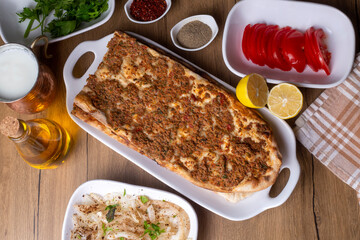 Turkish and Arabic Traditional Ramadan Bread Sliced Etli Ekmek or Pide