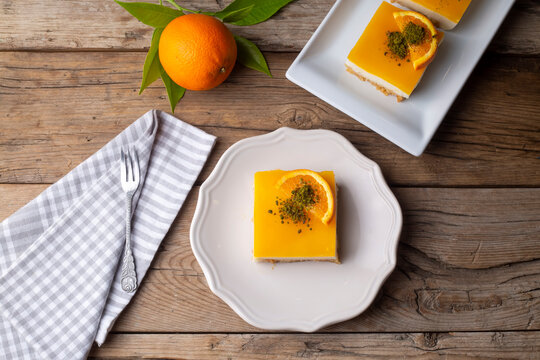 A delicious Turkish dessert; Etimek dessert with orange, orange cake, orange milk cake (Turkish name; Portakalli etimek tatlisi)