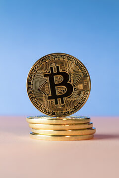 Studio shot of golden bitcoin virtual currency