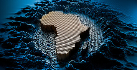 African map in a digital raster micro structure - 3D illustration - obrazy, fototapety, plakaty