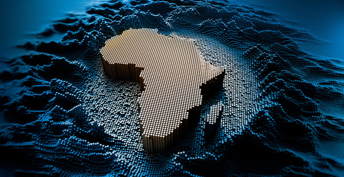 African map in a digital raster micro structure - 3D illustration