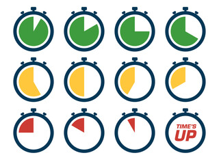 Countdown timer icon set. Time sequence runs until time's up. Perfect for the design elements of timing, alarms and timestamps infographic.