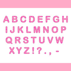 Vector Alphabet. Cute pink letters with heards