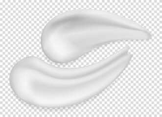 Two drops of cream. Cosmetic product, skin care. Graphic elements for websites selling cosmetics. Realistic volumetric splashes. Cartoon flat vector illustration isolated on transparent background