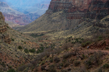 Long view to  the road going to down of the Grand Canyon.  Path to the Colorado River
