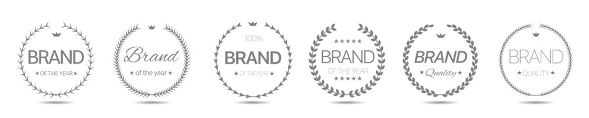 Brand of the year Grey laurel wreath label set