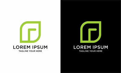 Nature Logo Design for Green Leaf with Line Letter F or Two Line Leaf form a Letter on a white and black background.