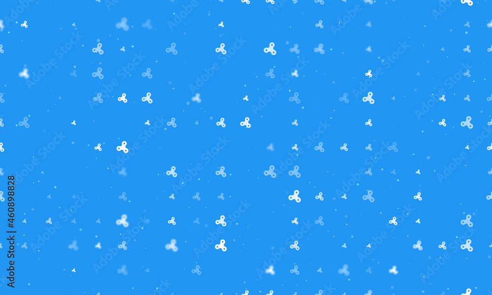 Poster seamless background pattern of evenly spaced white spinner symbols of different sizes and opacity. v