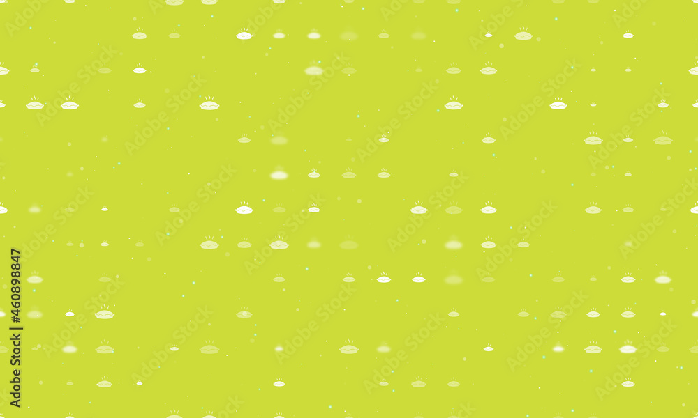 Poster seamless background pattern of evenly spaced white hot pie symbols of different sizes and opacity. v