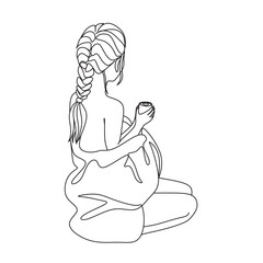 Woman Line drawing vector. Pregnant woman and motherhood Line art