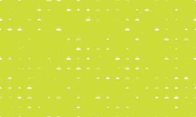 Seamless background pattern of evenly spaced white hot pie symbols of different sizes and opacity. Vector illustration on lime background with stars