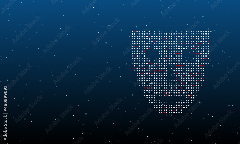 Aufkleber on the right is the theatrical mask symbol filled with white dots. background pattern from dots and 