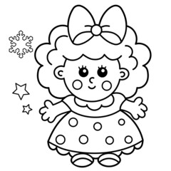Coloring Page Outline Of cute toy doll. Coloring book for kids