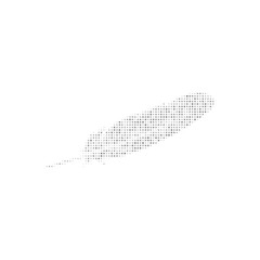 The feather symbol filled with black dots. Pointillism style. Vector illustration on white background