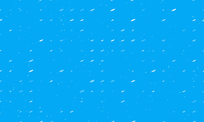 Seamless background pattern of evenly spaced white feather symbols of different sizes and opacity. Vector illustration on light blue background with stars