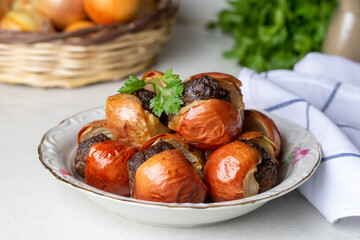 Traditional Turkish food; Onion kebab (Turkish name; Sogan kebabi) Local food of Gaziantep region
