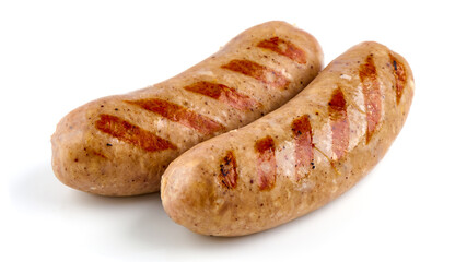Roasted Bavarian sausages, isolated on white background.