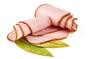 Cold smoked meat, isolated on white background.