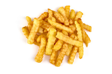 Crunchy French fries, isolated on white background.