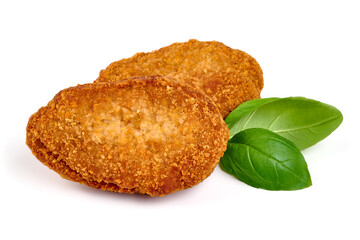 Fried breaded pork cutlets, isolated on white background. High resolution image.