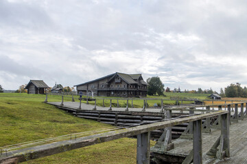 Kizhi island, Republic of Karelia, Russia - September, 2021, Ancient house of the 19th century. The architectural ensemble of Kizhi Pogost. UNESCO World Heritage.