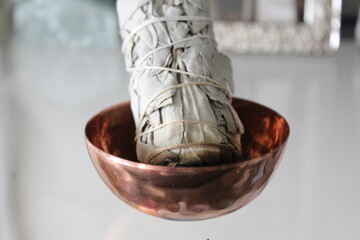 Crystals, sage and plants