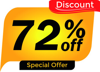 72% off, 72 percent promotion for offers, great deals, big sale, reduction. Yellow and red tag