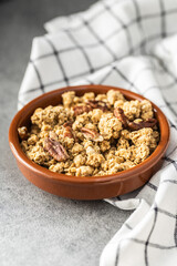 Sweet granola cereals in bowl.
